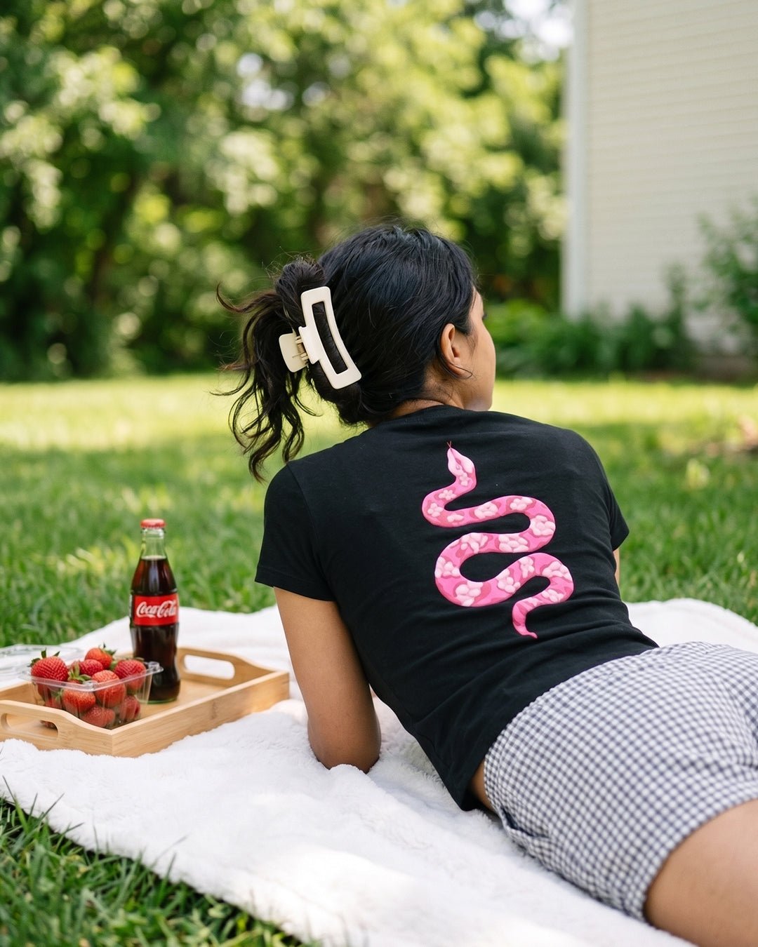 Blush Serpent Women Tee (Black) | Premium Streetwear by White Kiwi