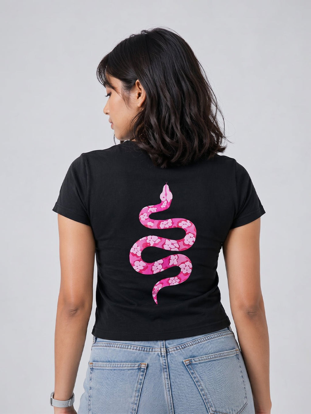 Blush Serpent Women Tee (Black) | Premium Streetwear by White Kiwi