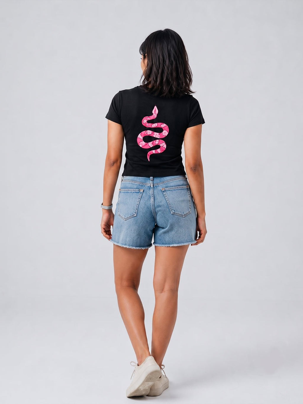 Blush Serpent Women Tee (Black) | Premium Streetwear by White Kiwi