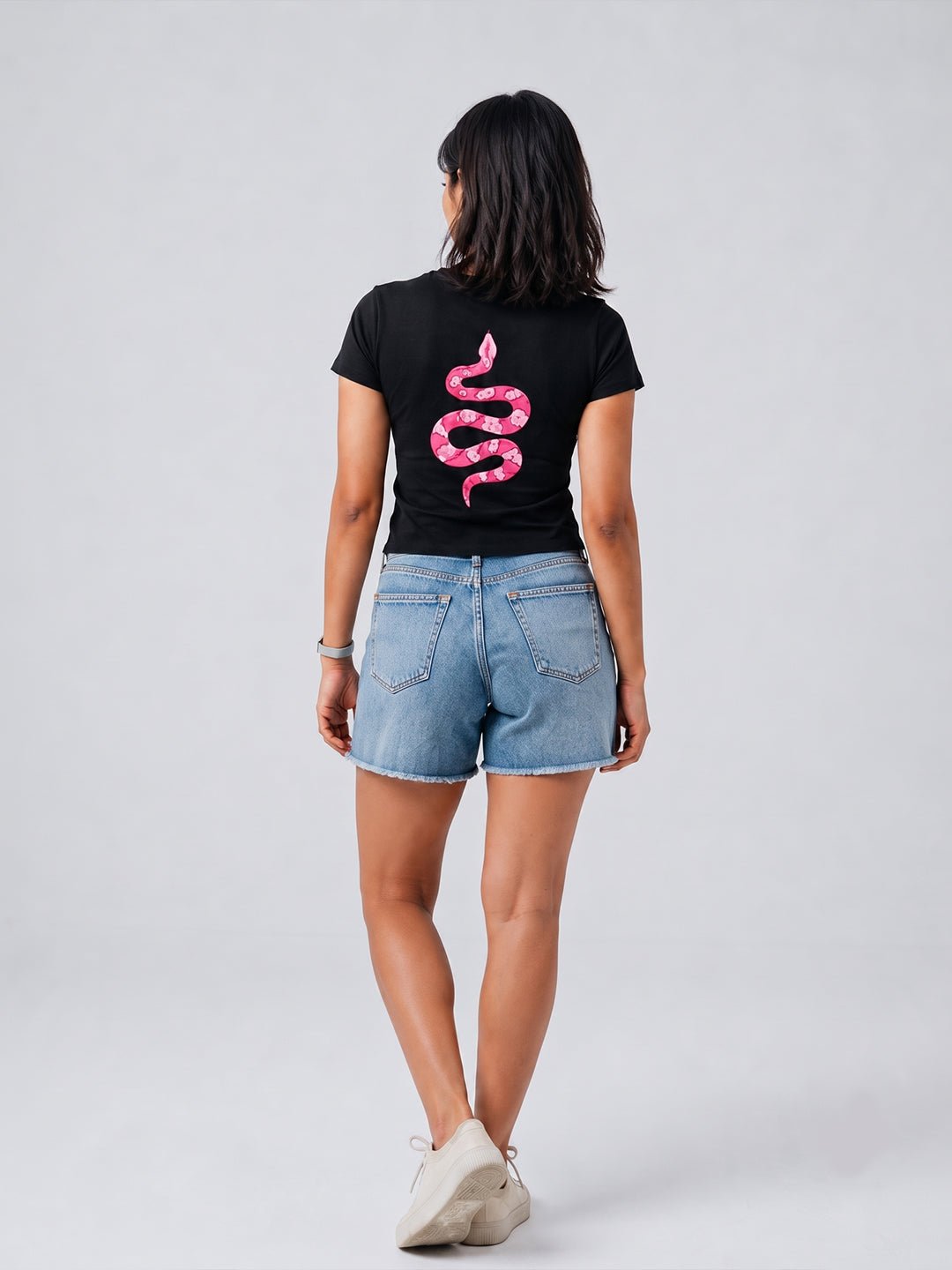 Blush Serpent Women Tee (Black) | Premium Streetwear by White Kiwi