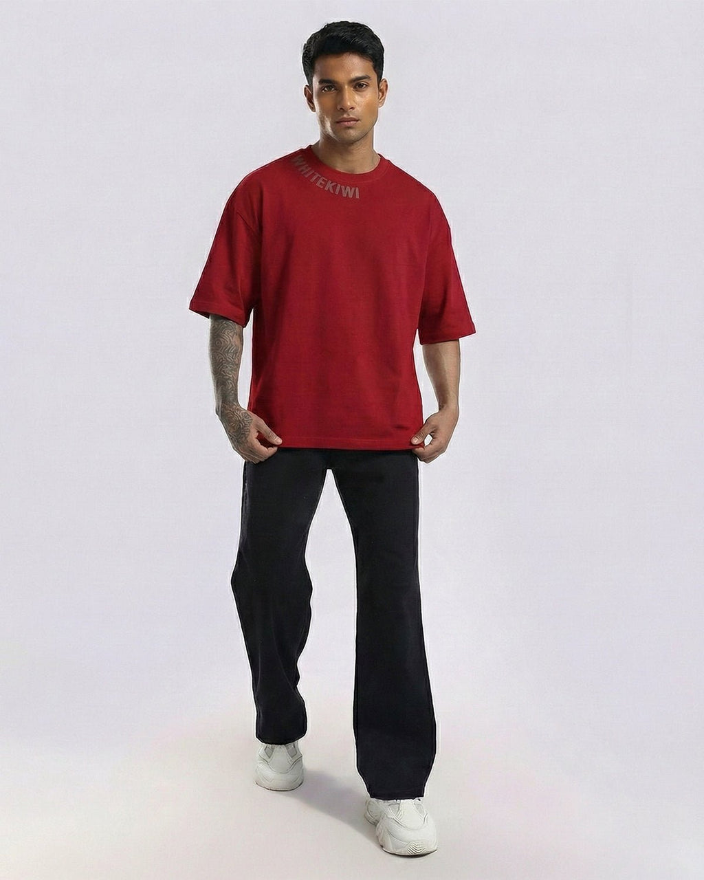 Classic Neck Tee (Red) | Premium Streetwear by White Kiwi